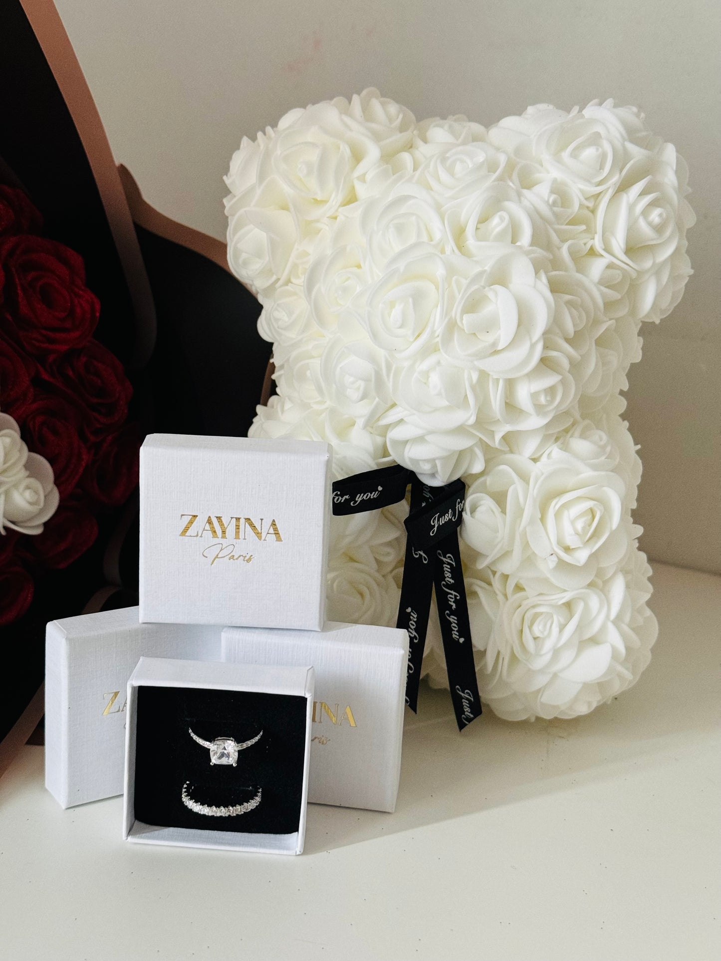 Bouquet initial + bague de promesses + ourson